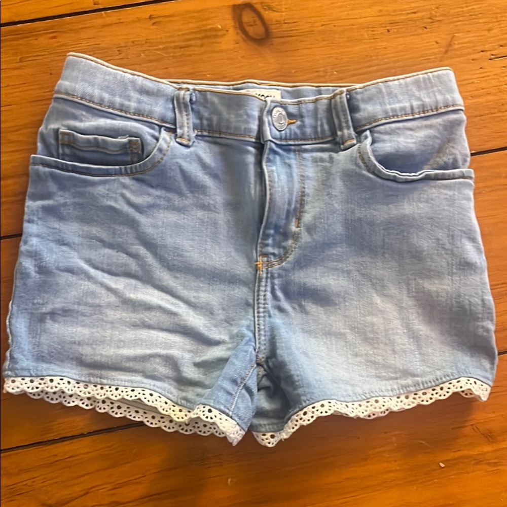 Girl’s Light Blue Denim Shorts with Lace Trim